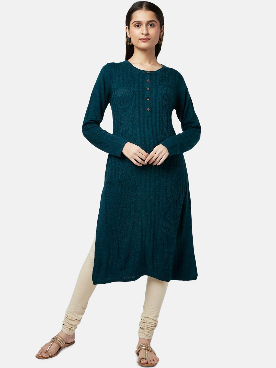 rangmanch by pantaloons women teal thread work kurta