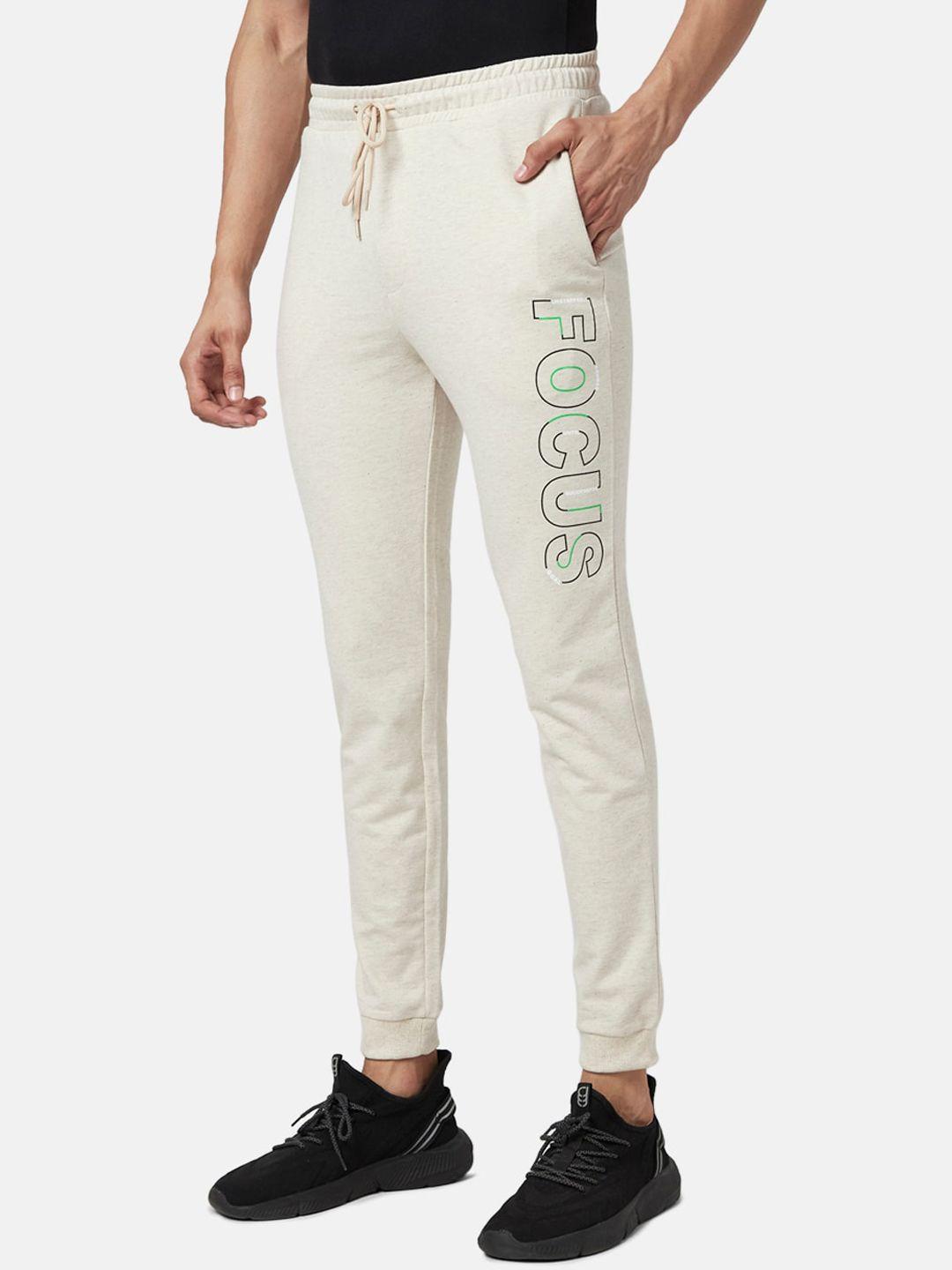 ajile by pantaloons men off-white solid slim-fit joggers