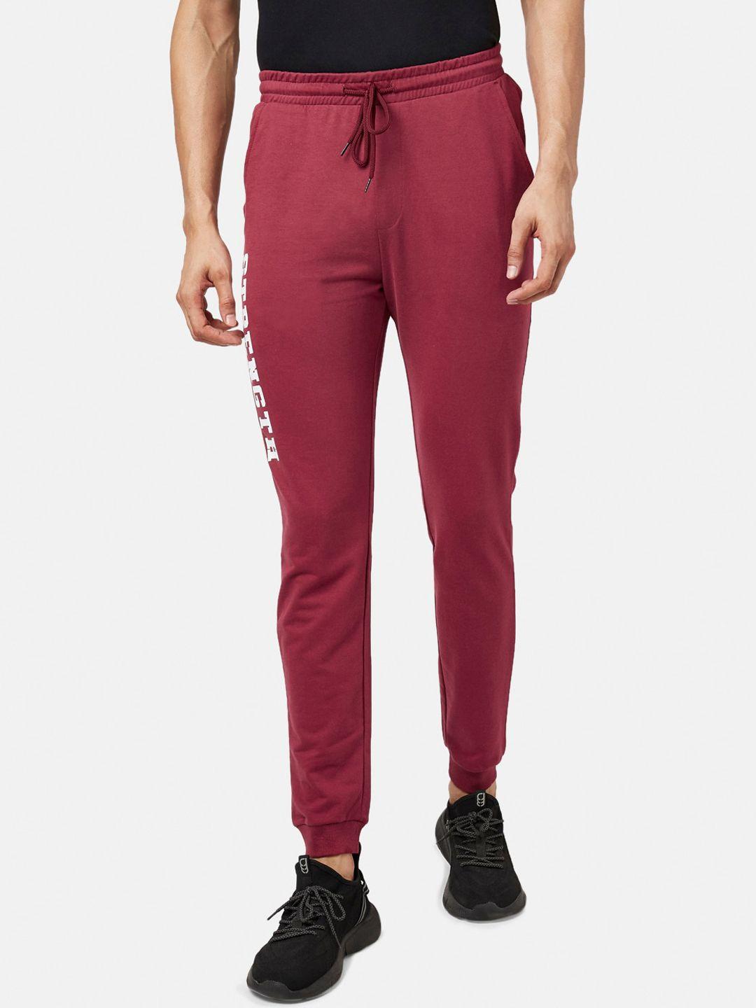 ajile by pantaloons men maroon printed slim fit joggers