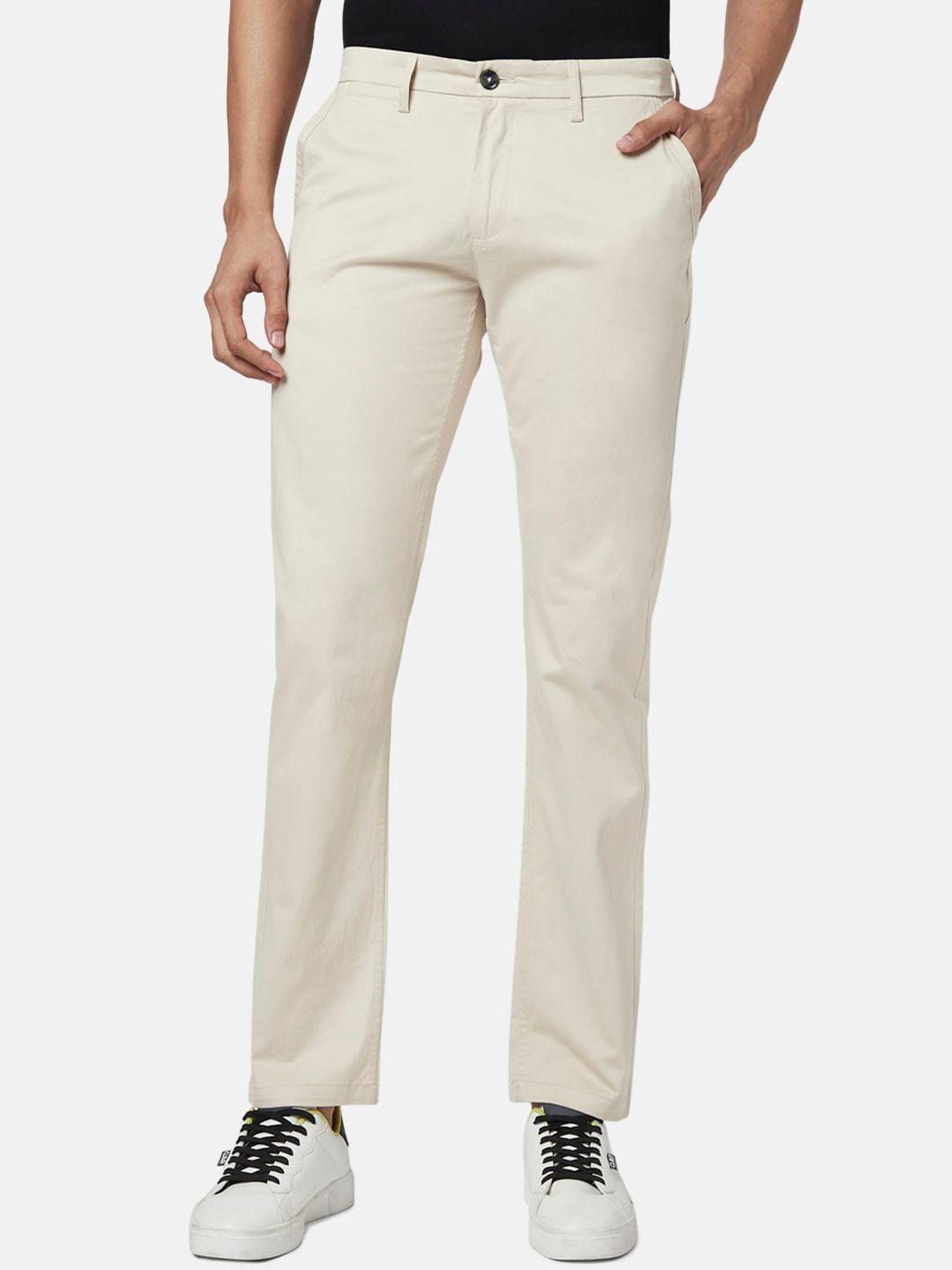 byford by pantaloons men beige slim fit low-rise trouser