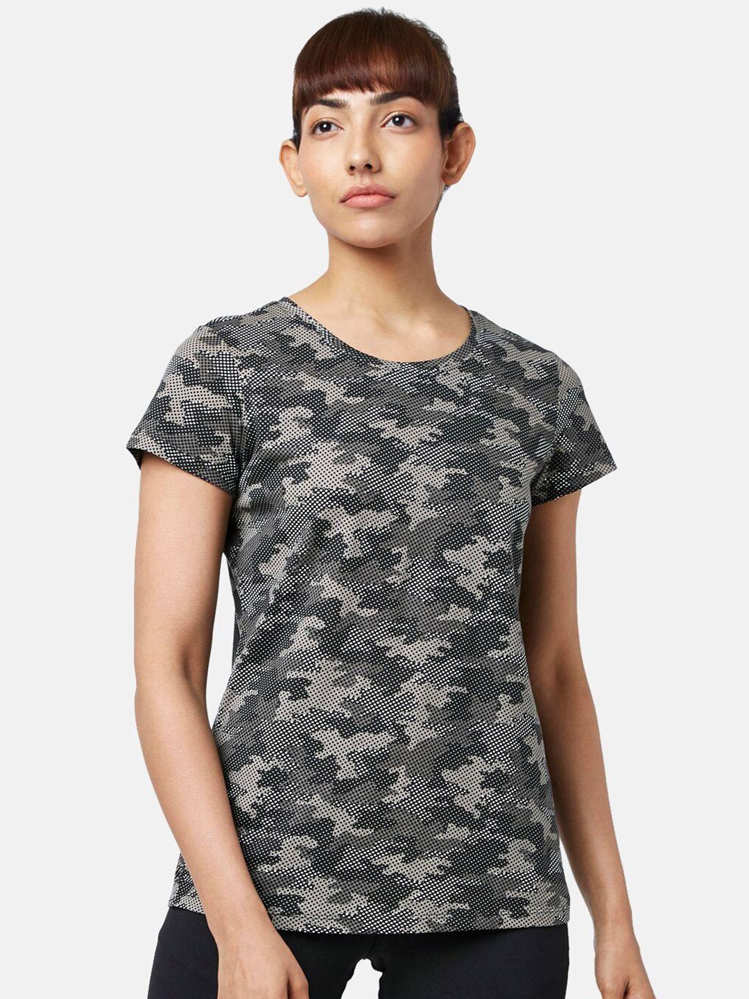 ajile by pantaloons women black & grey printed cotton t-shirt