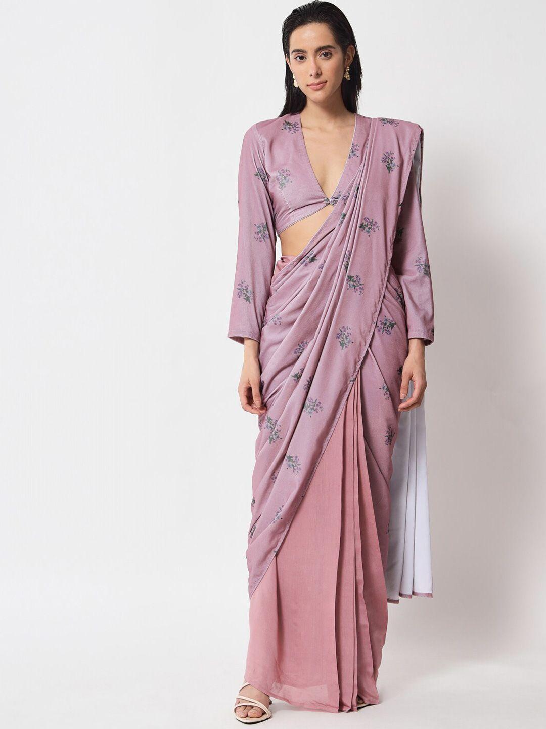 truebrowns mauve & purple floral velvet saree