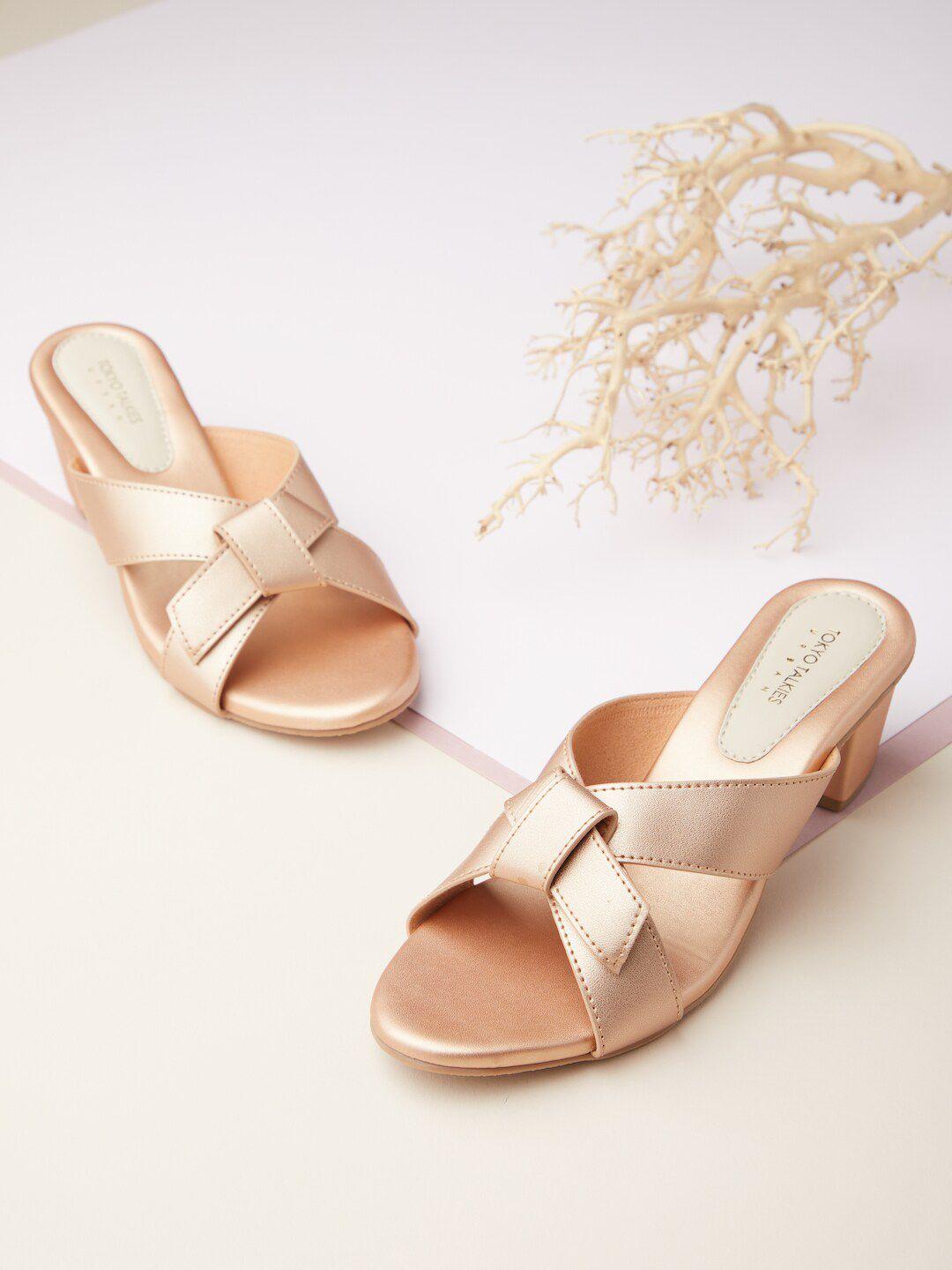 tokyo talkies women rose gold block heels