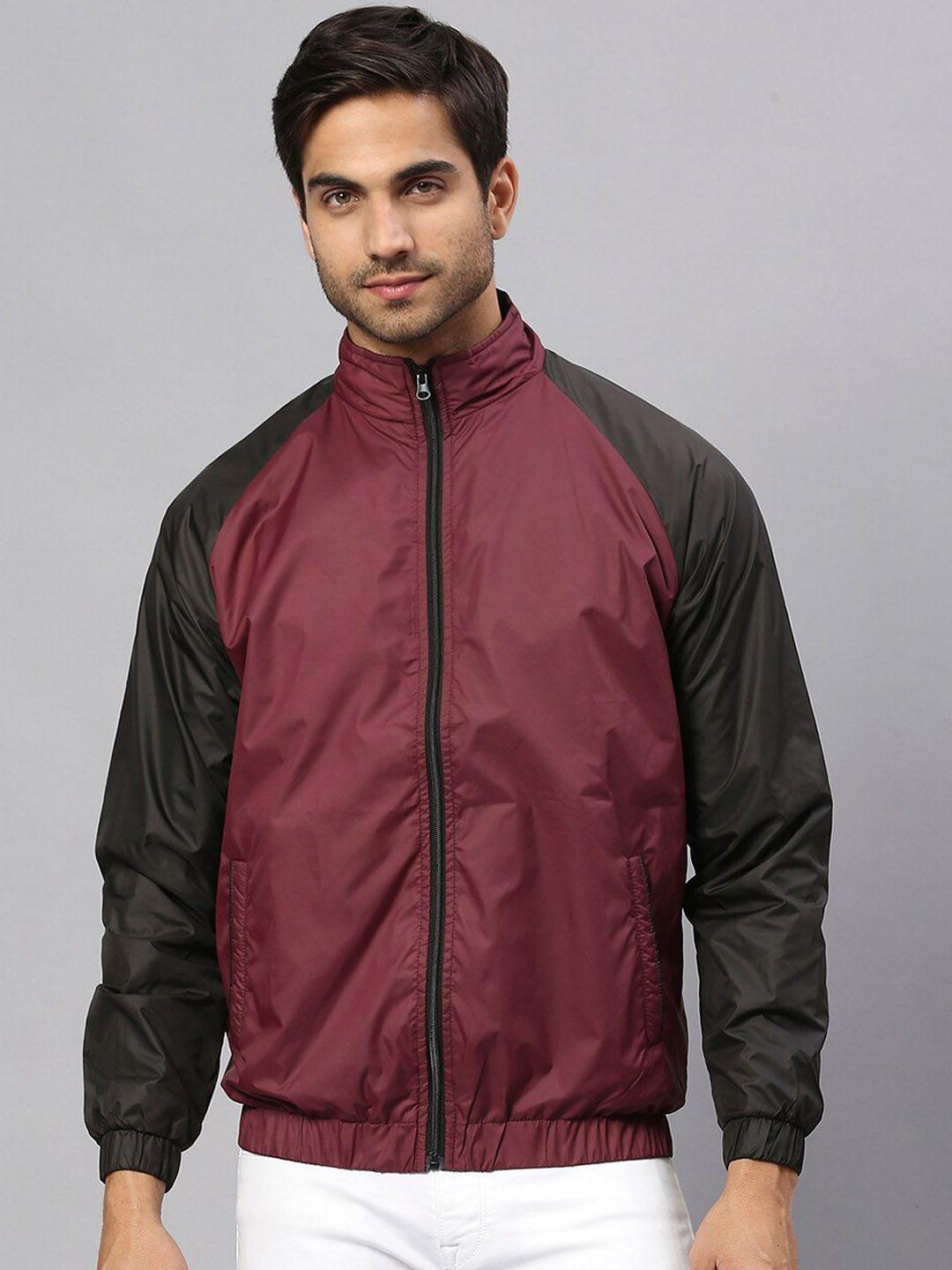 dennis lingo men maroon black colourblocked sporty jacket