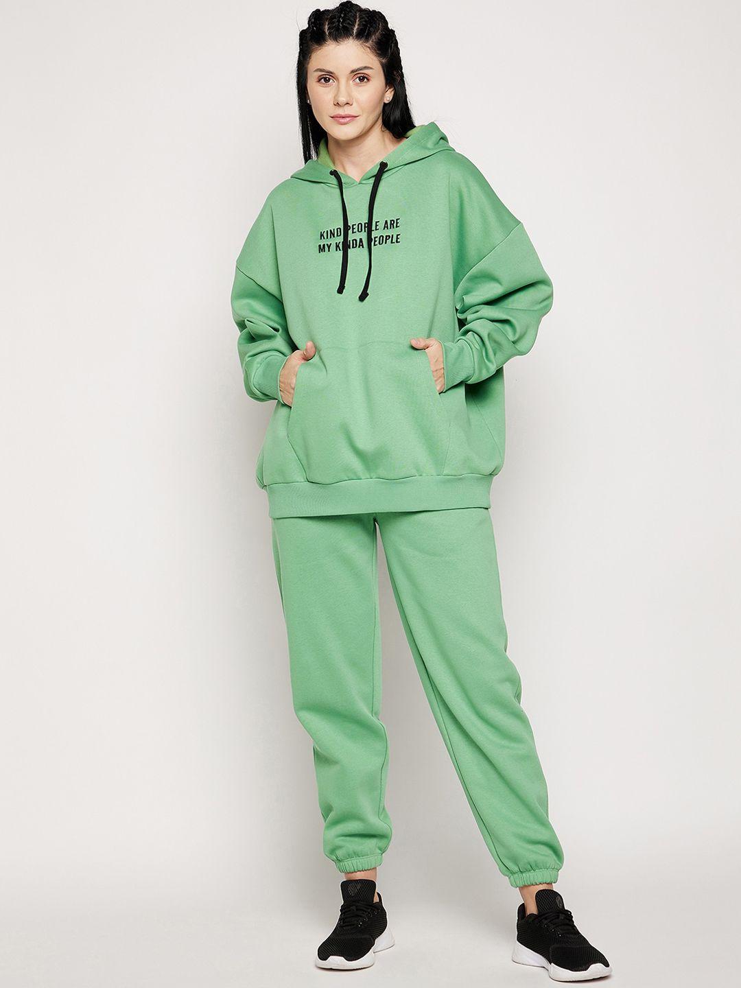 edrio women green embroidered oversized fleece tracksuits