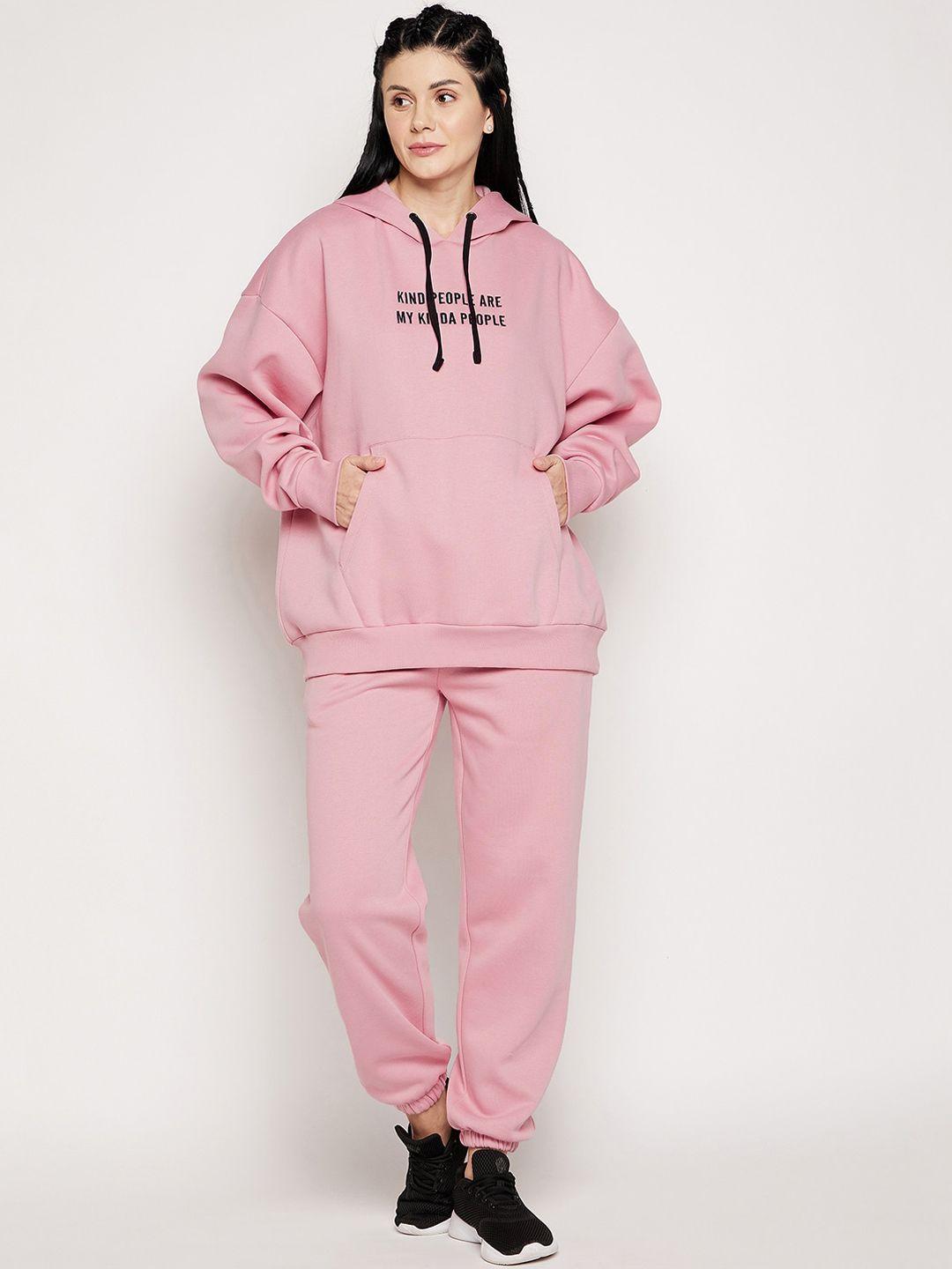 edrio women pink embroidered oversized fleece tracksuits