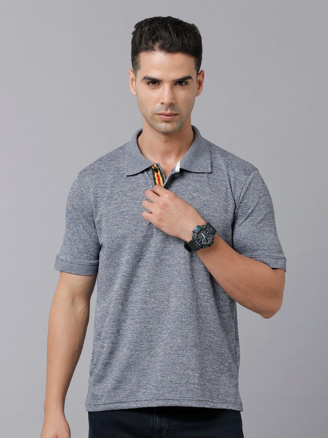 madsto men grey melange polo collar slim fit t-shirt