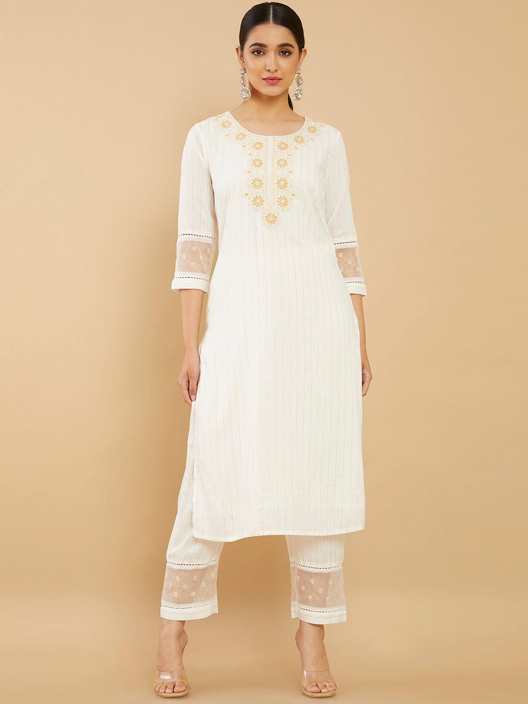 soch women off white striped kurta with trousers