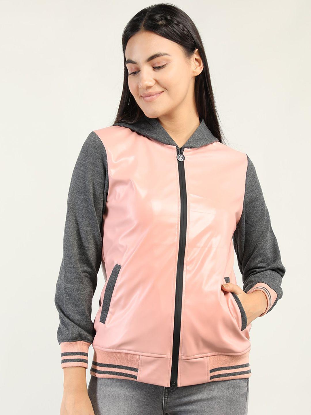 chkokko women pink grey colourblocked training or gym bomber jacket