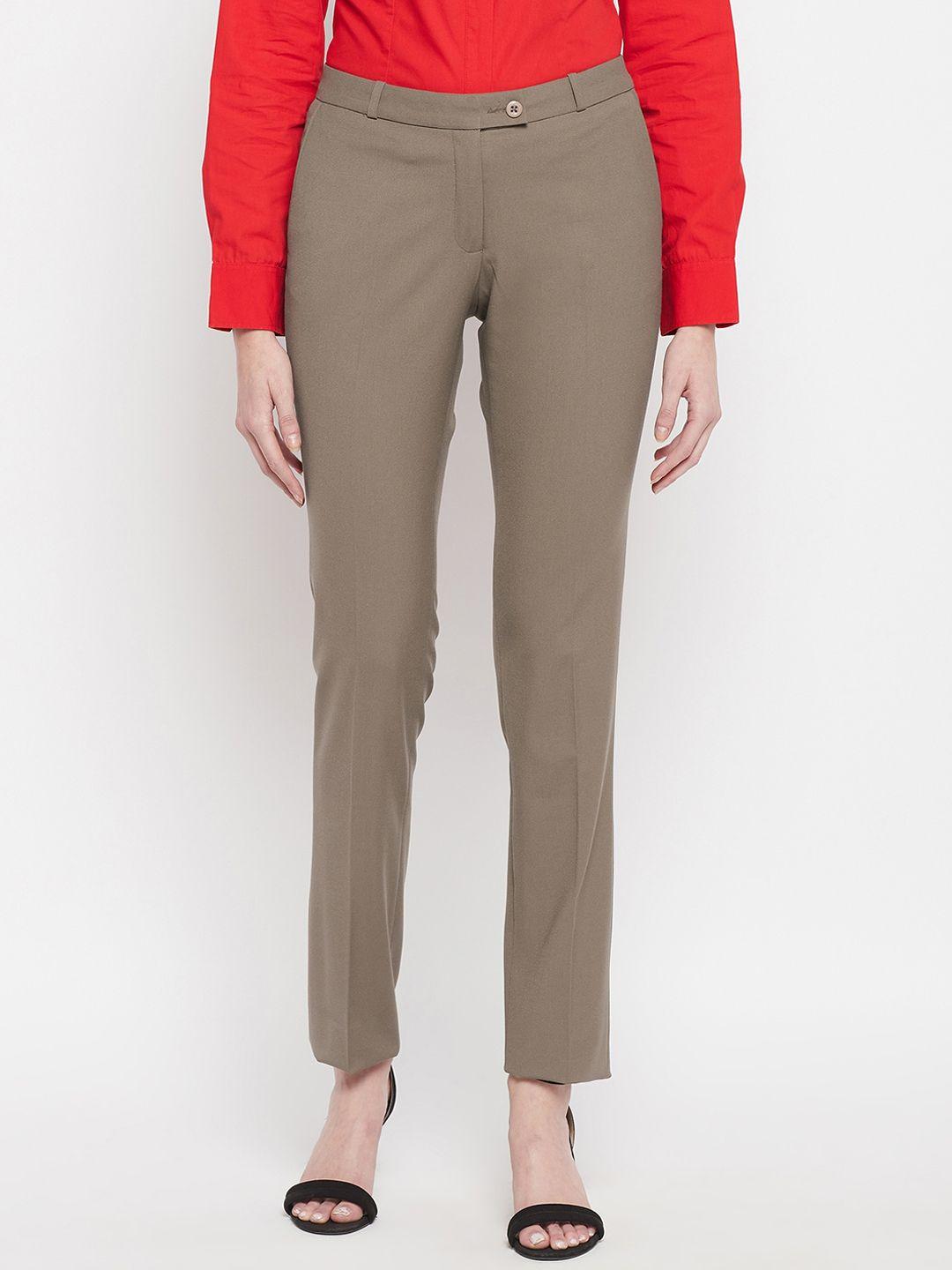 crozo by cantabil women khaki solid trouser