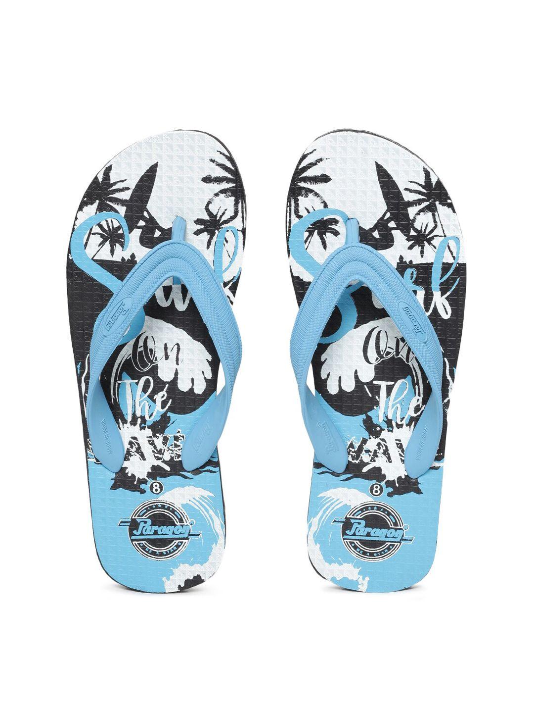 paragon men blue & black printed rubber thong flip-flops