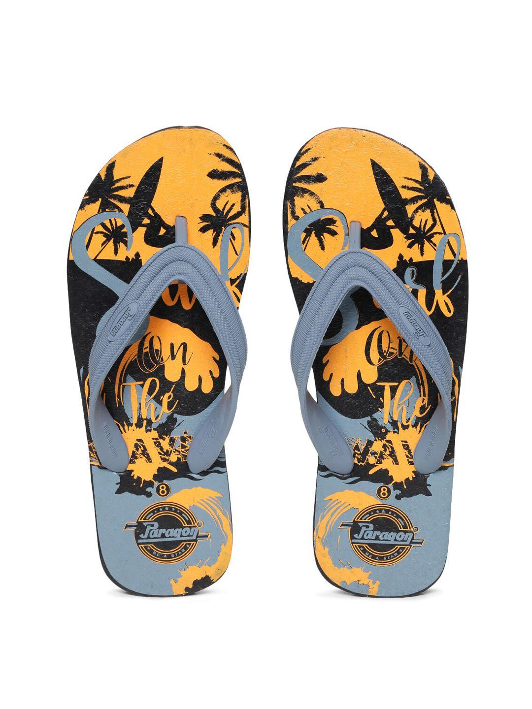 paragon men orange & blue printed rubber thong flip-flops