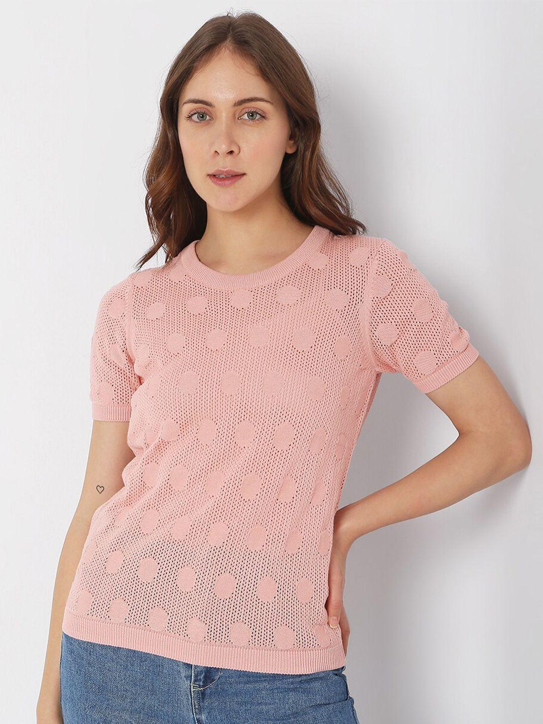 vero moda women coral self design top