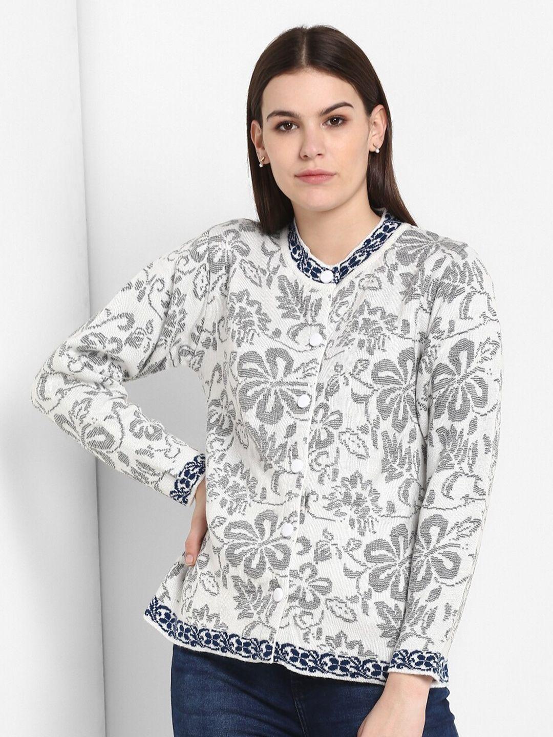 modeve women white & grey floral cardigan