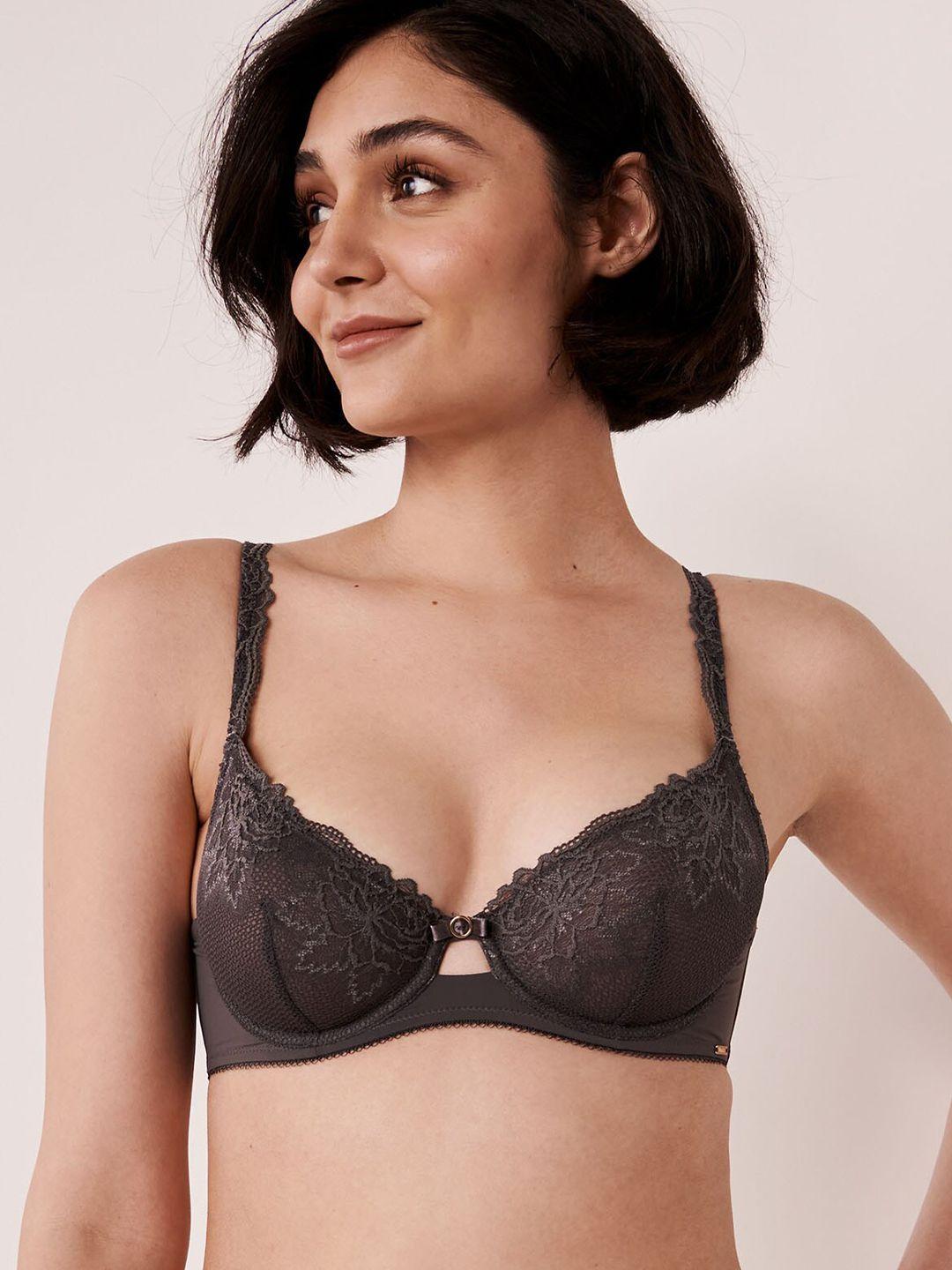 la vie en rose charcoal floral bra underwired