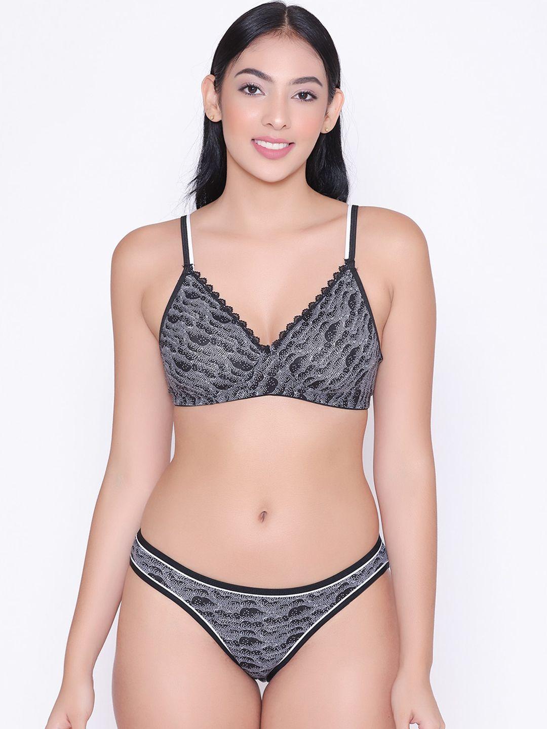 abelino women black printed pure-cotton lingerie set