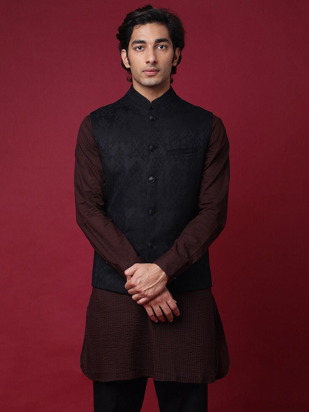 rare rabbit men maroon thread work kurta