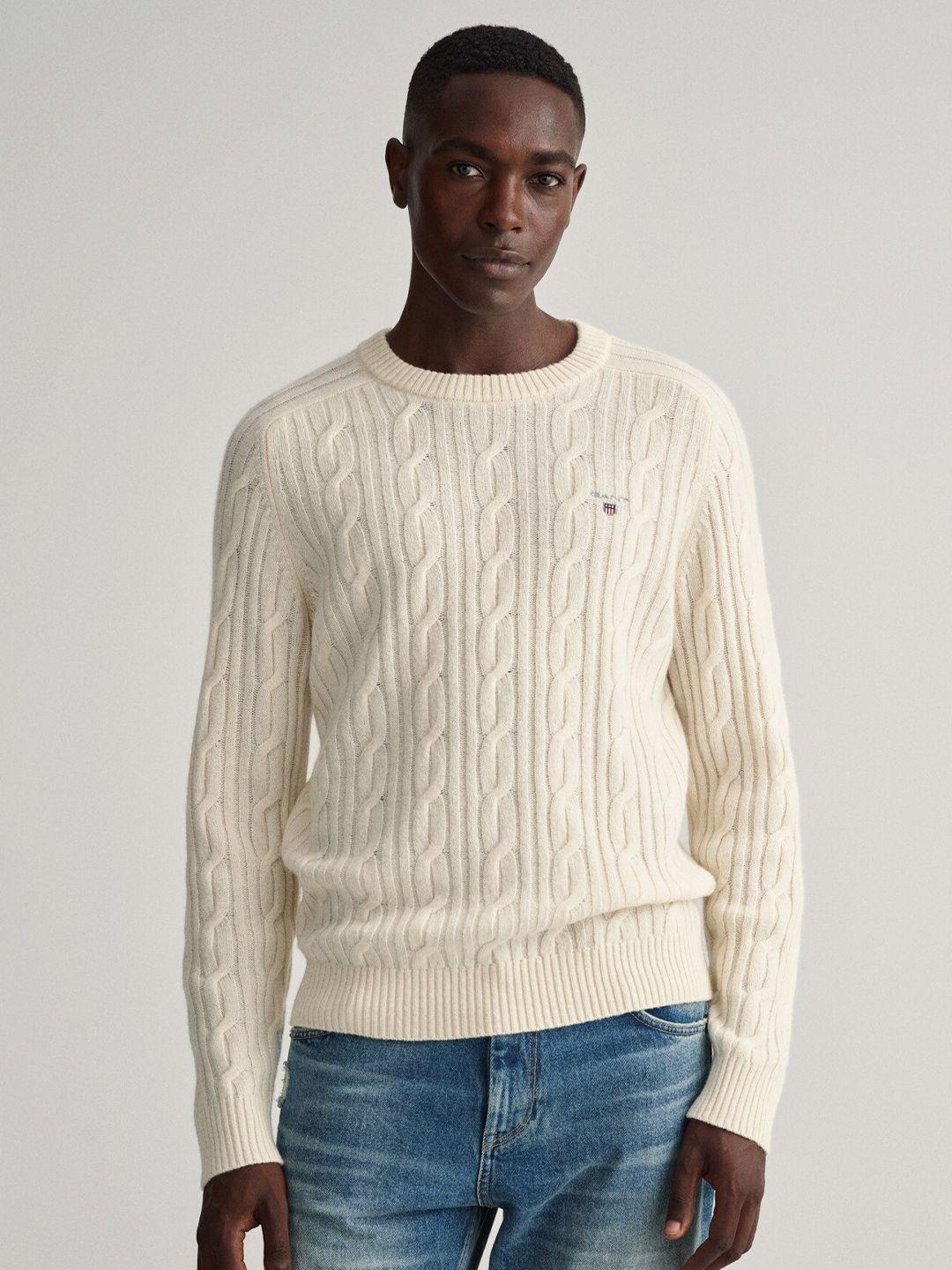 gant men cream-coloured cable knit pullover