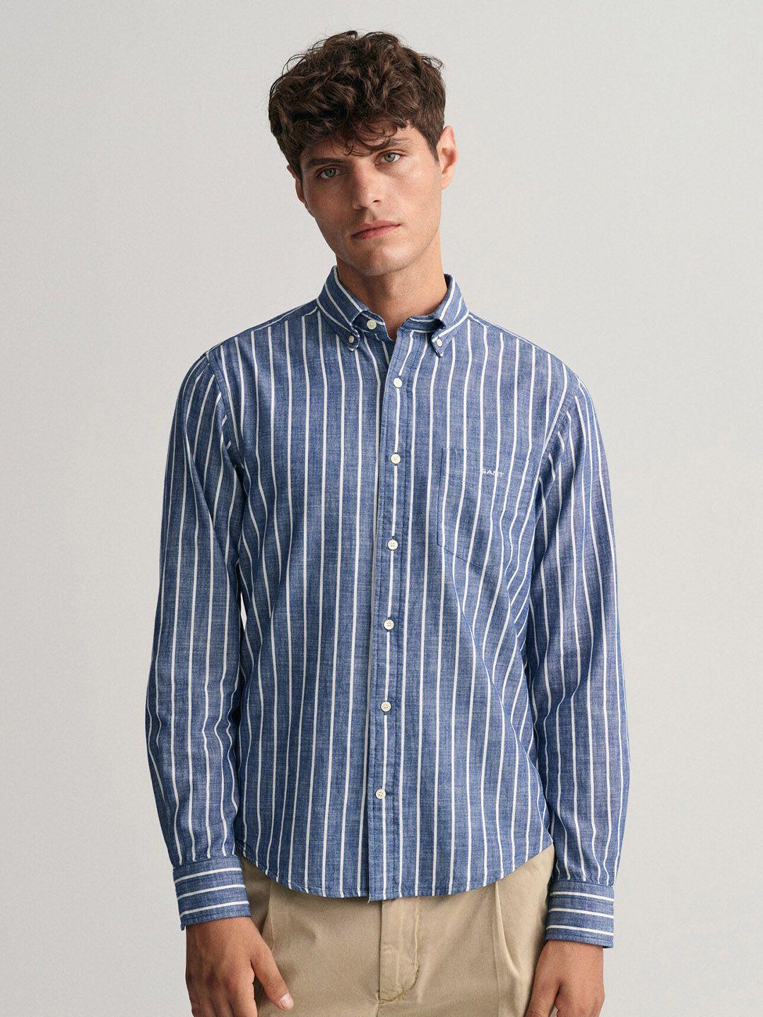 gant men blue classic striped cotton casual shirt