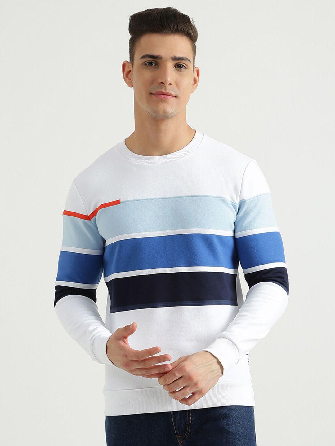 united colors of benetton men white striped sweatshirt