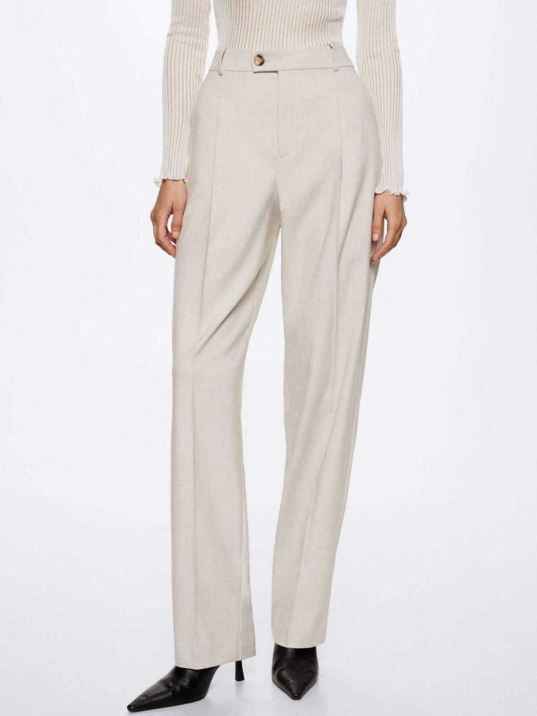 mango women off white straight fit pleated sustainable trousers