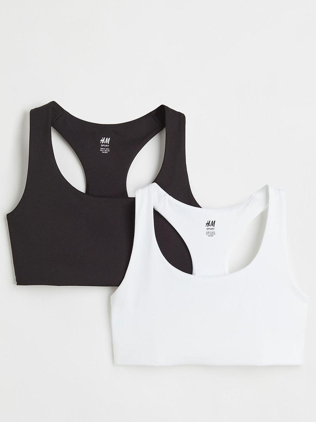 h&m black & white 2-pack medium support sports bra