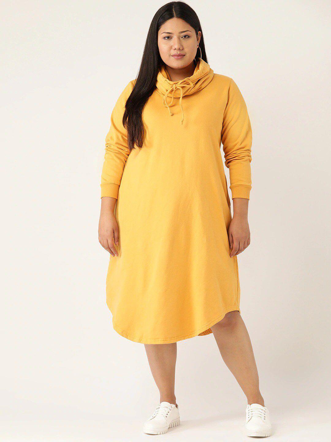 therebelinme mustard cotton yellow t-shirt plus size midi dress