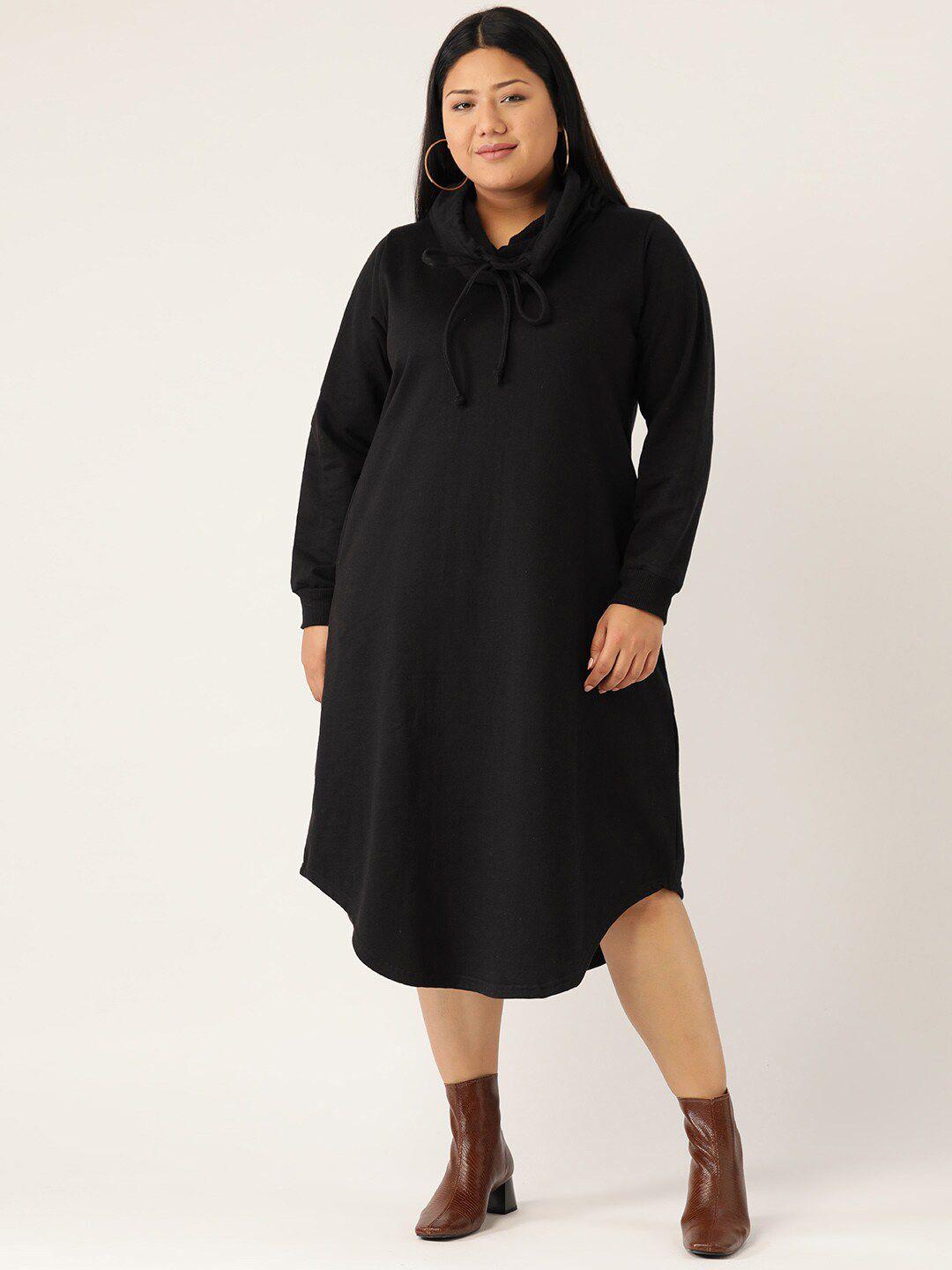 therebelinme black cotton  a-line plus size midi dress