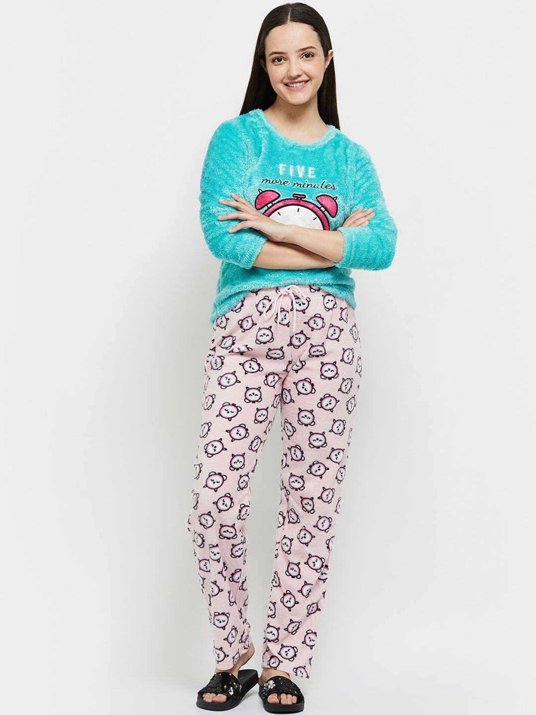 max women blue & pink printed night suit