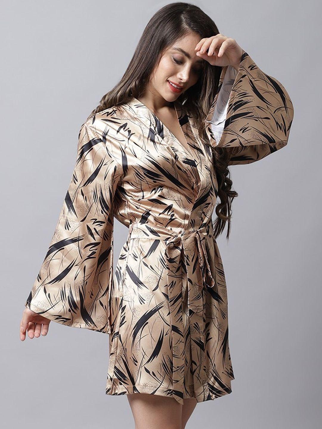 claura women gold-toned printed satin robe