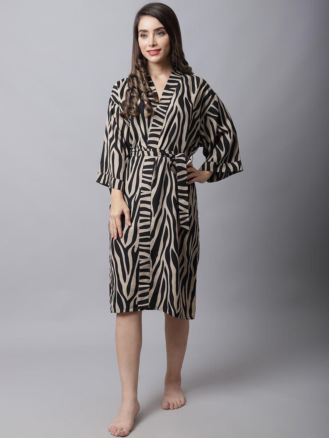 claura women brown abstract printed robe with belt