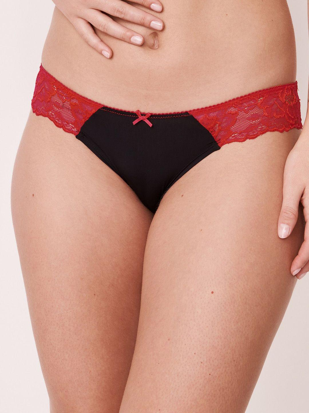 la vie en rose women black & red color blocked bikini briefs