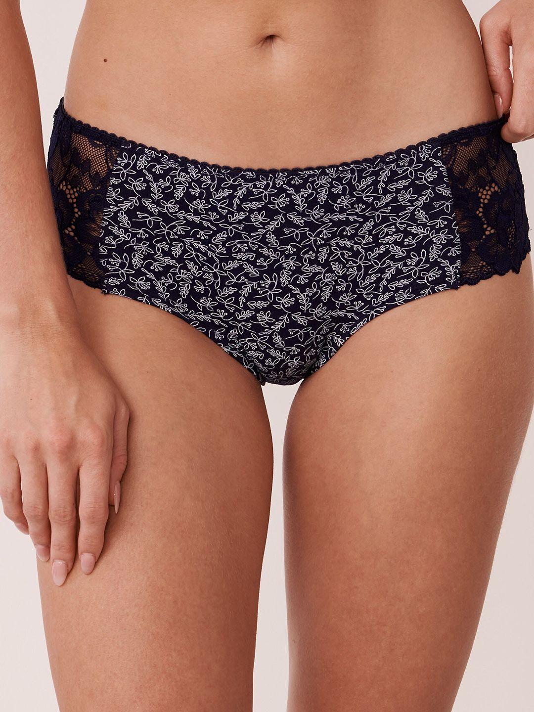 la vie en rose women blue printed cotton lace hipster briefs