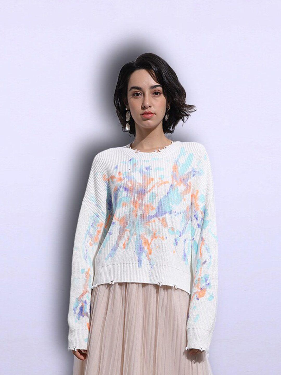 jc collection women white & blue abstract printed pullover