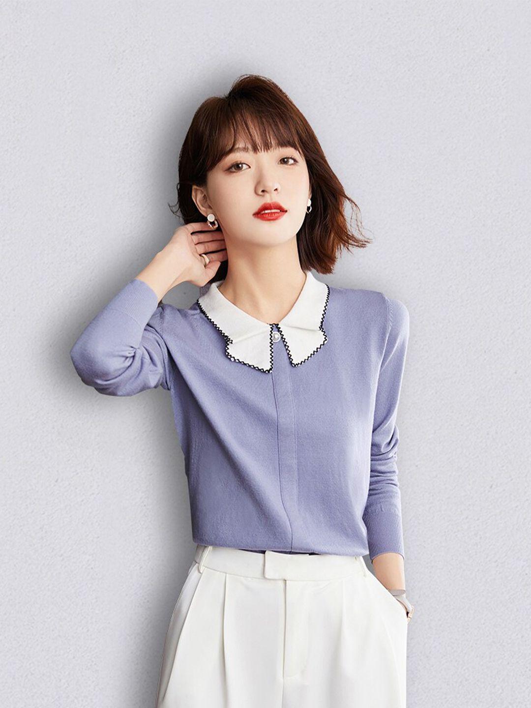 jc collection women purple & white pullover