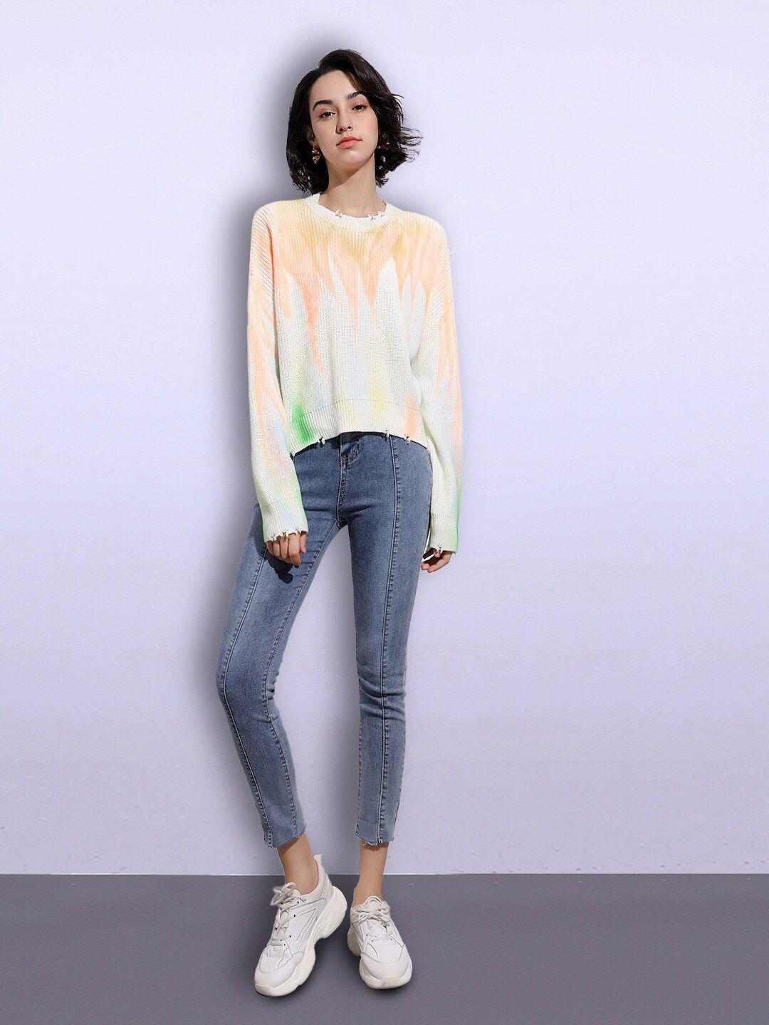 jc collection women white & peach-coloured printed pullover