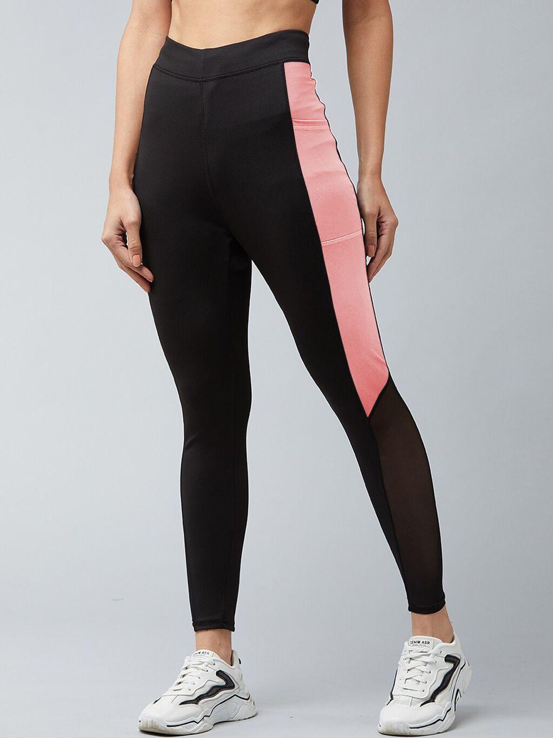 blinkin women black & pink colour-blocked tights