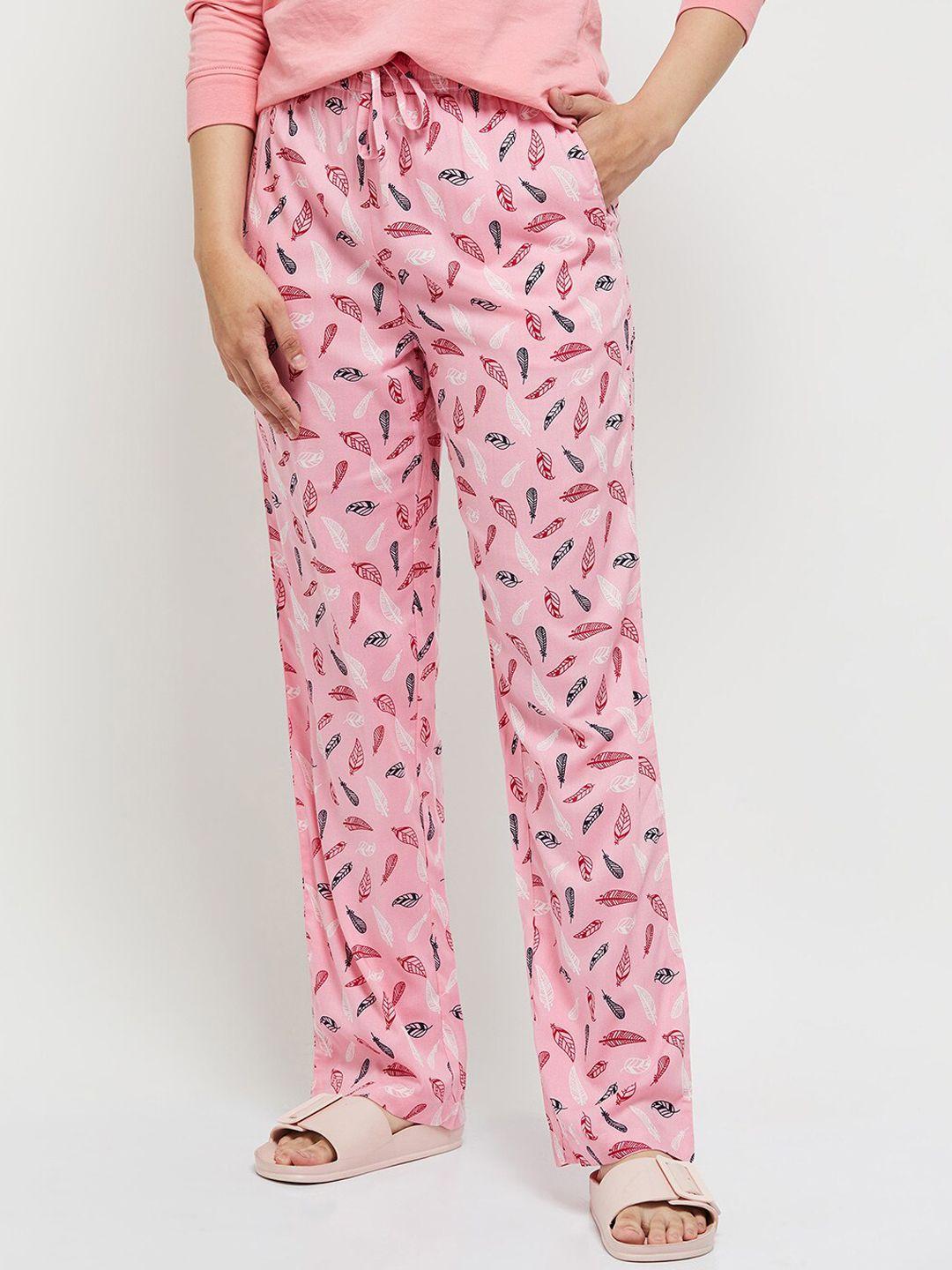 max women pink printed full-length elasticated lounge pants