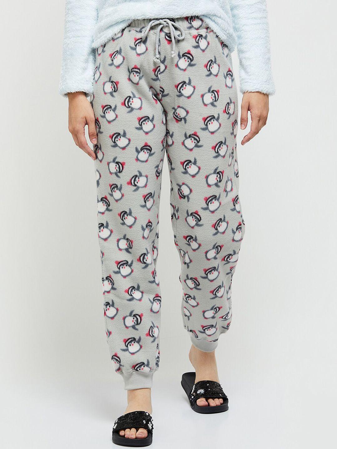 max women grey & pink penguin printed lounge joggers