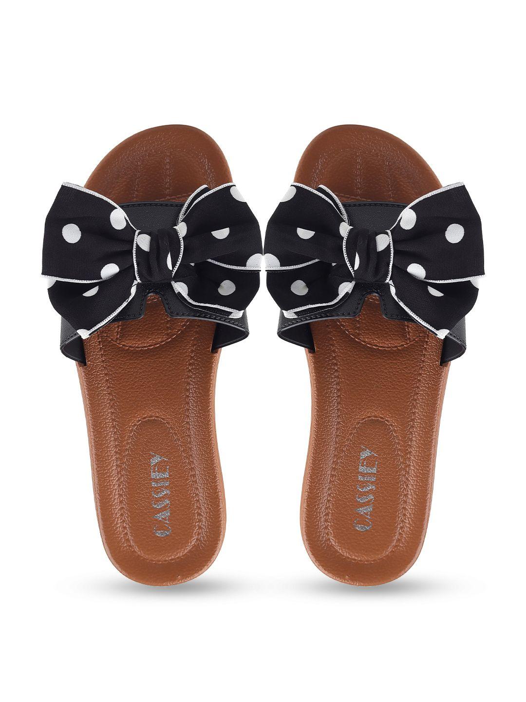 cassiey women black & white printed rubber sliders