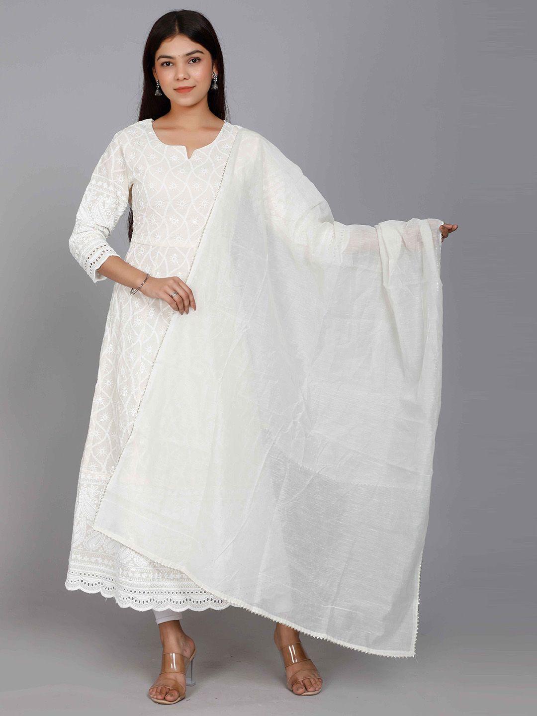 miravan women white geometric embroidered thread work anarkali kurta