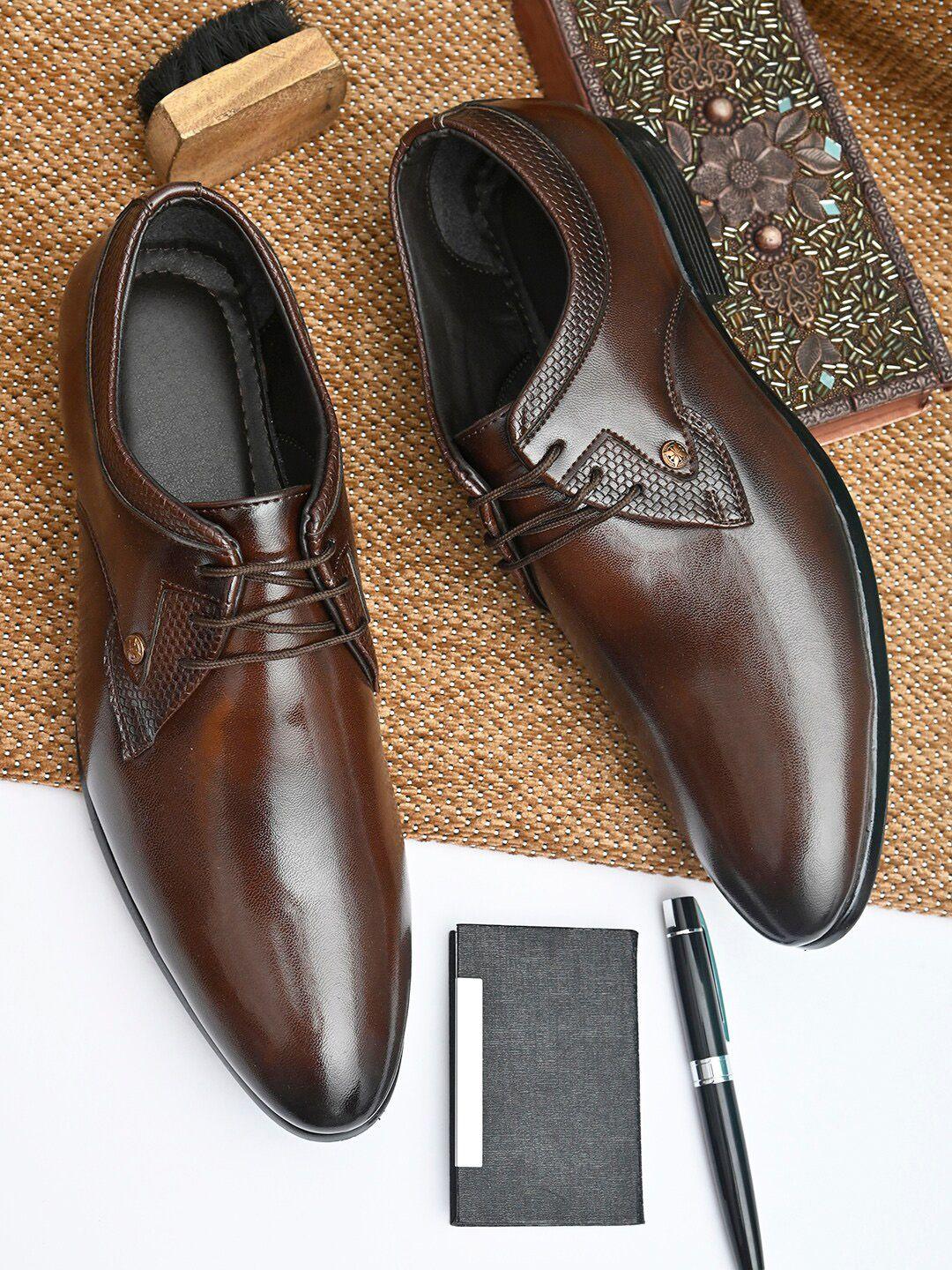 here&now men brown solid formal derbys