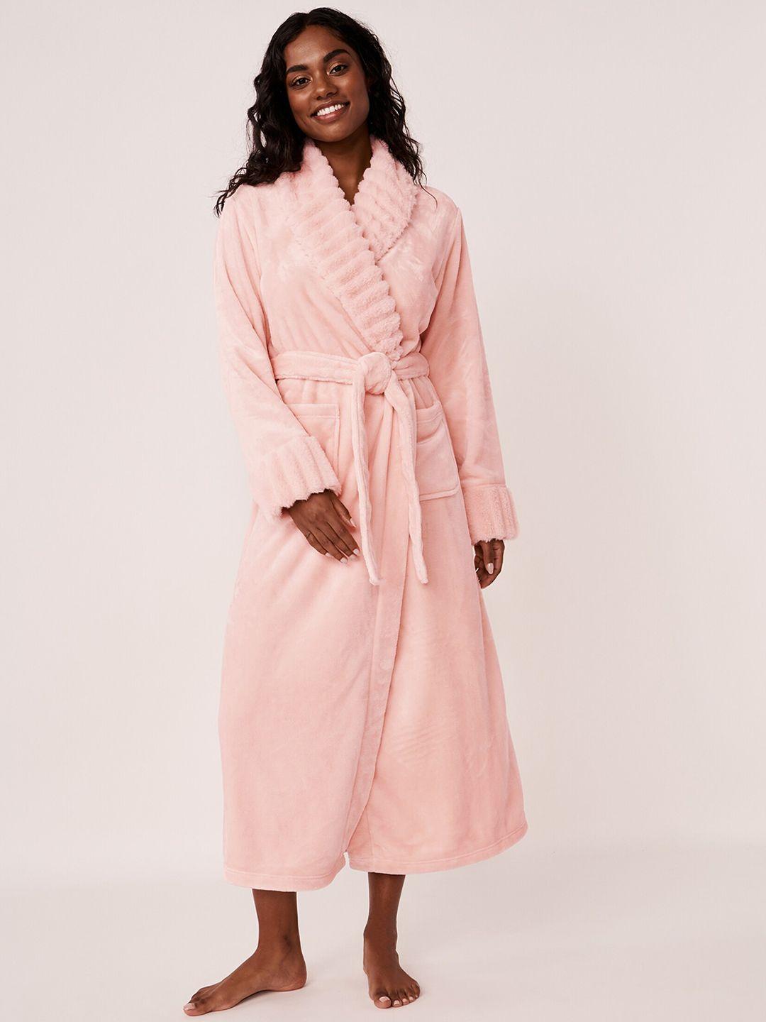 la vie en rose women pink solid maxi bath robe