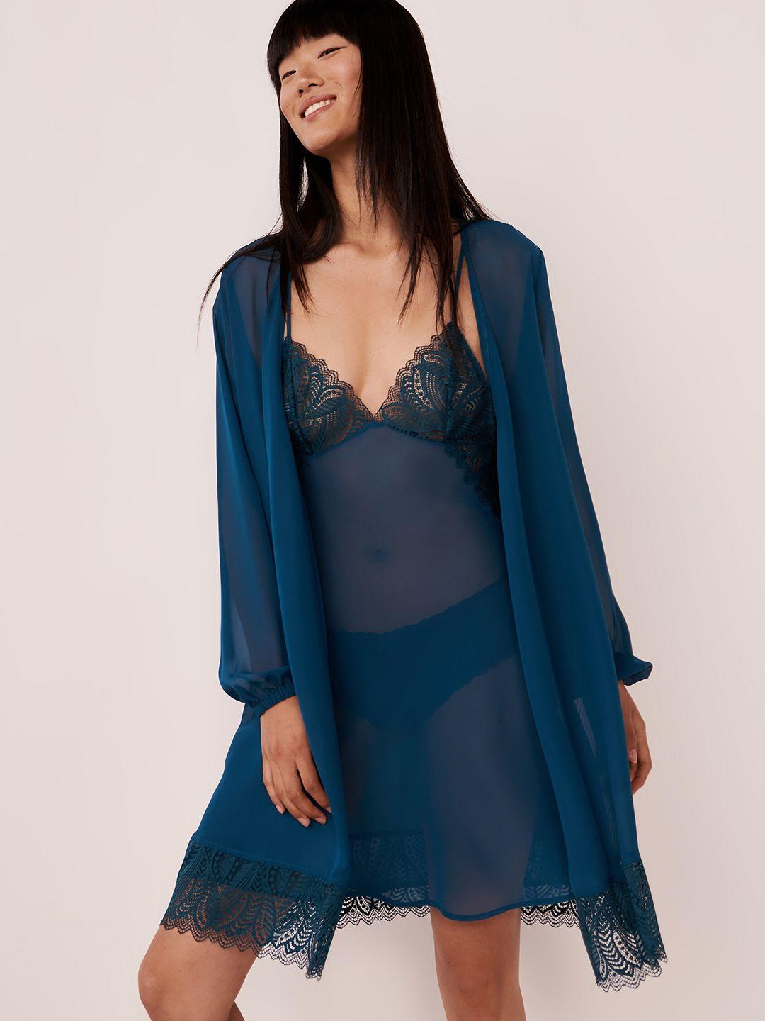 la vie en rose women blue solid mini kimono robe