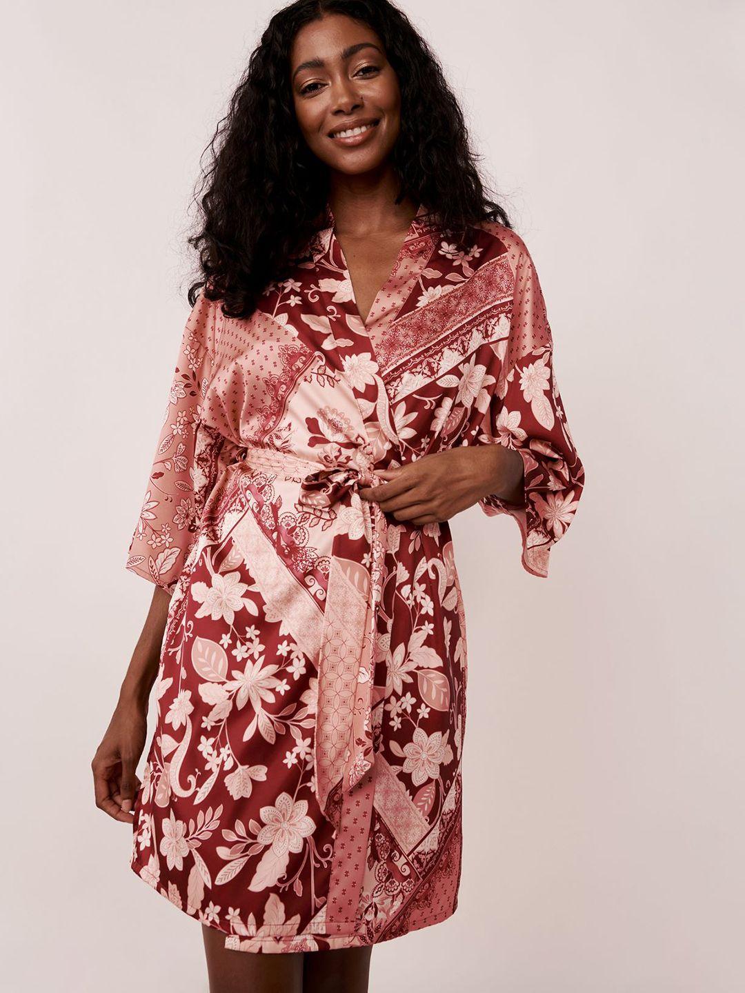 la vie en rose women pink printed mini kimono robe