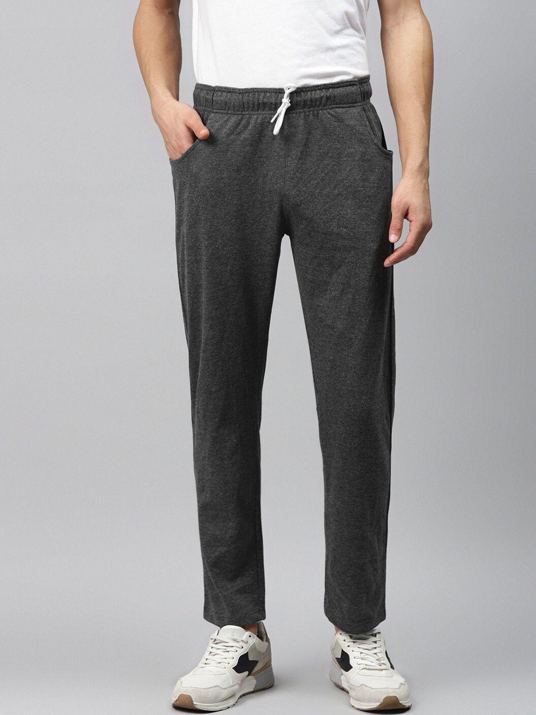 hubberholme men charcoal grey solid slim fit track pants