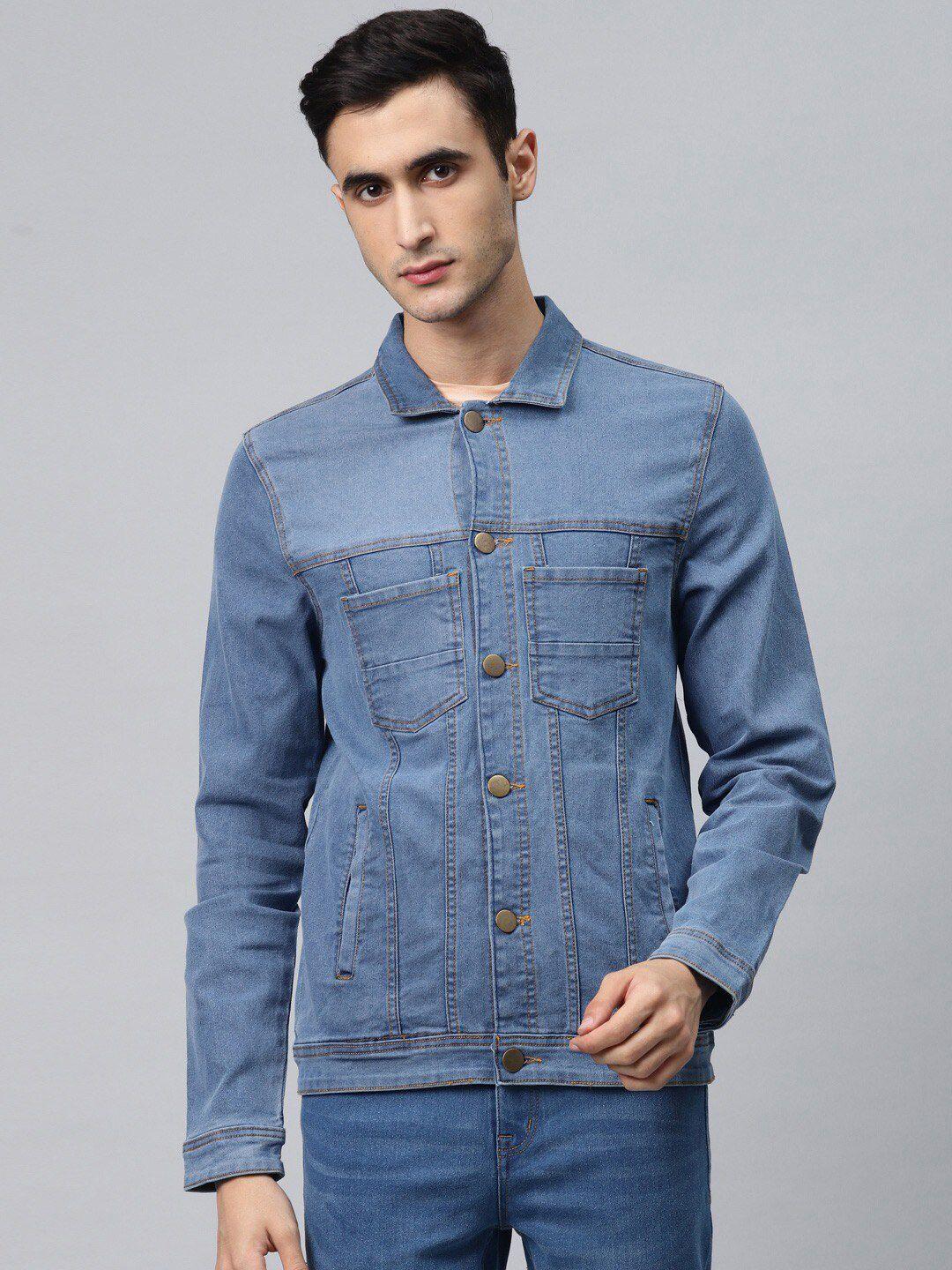 hubberholme men blue solid lightweight denim jacket