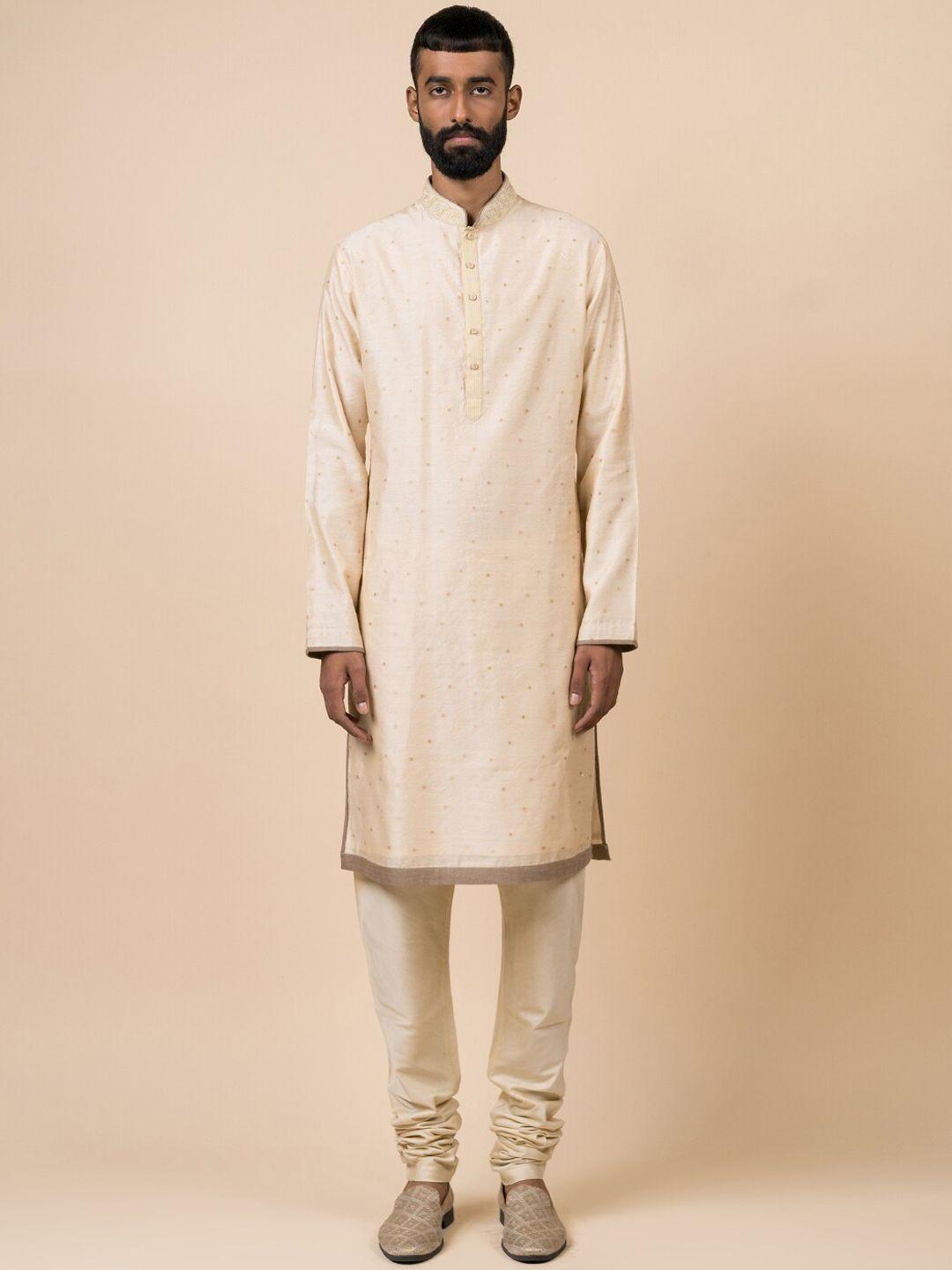 tasva men gold-toned ethnic motifs printed kurta with churidar