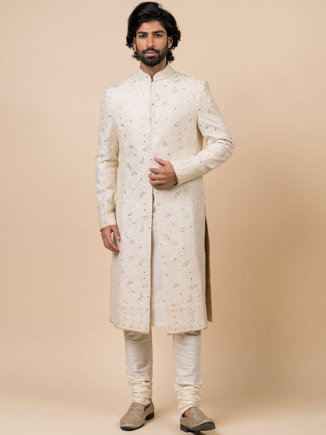 tasva men off white embroidered sherwani set