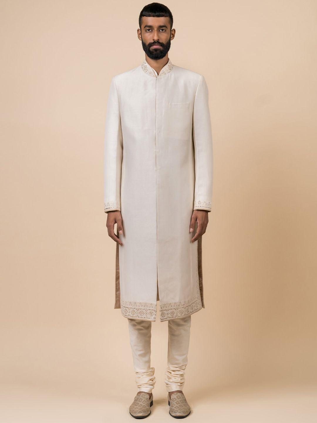 tasva men off white embroidered sherwani set